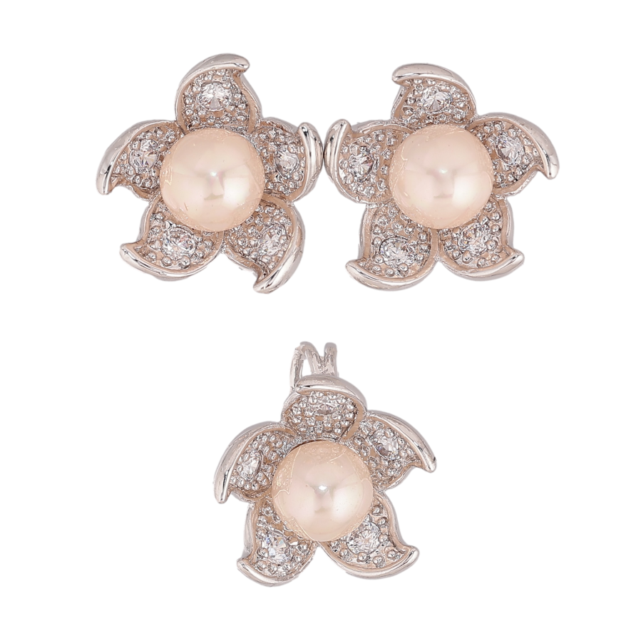 Набір Xuping колір Родій Сережки Кулон "Квітка з перлиною" фото №1