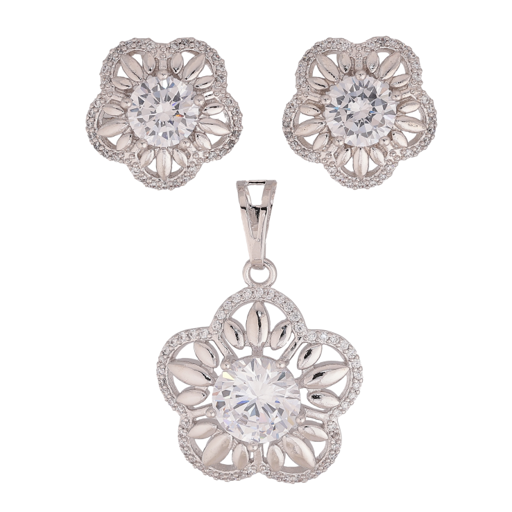 Набір Xuping колір Родій Сережки Кулон "Квіточки з кристалами" фото №16