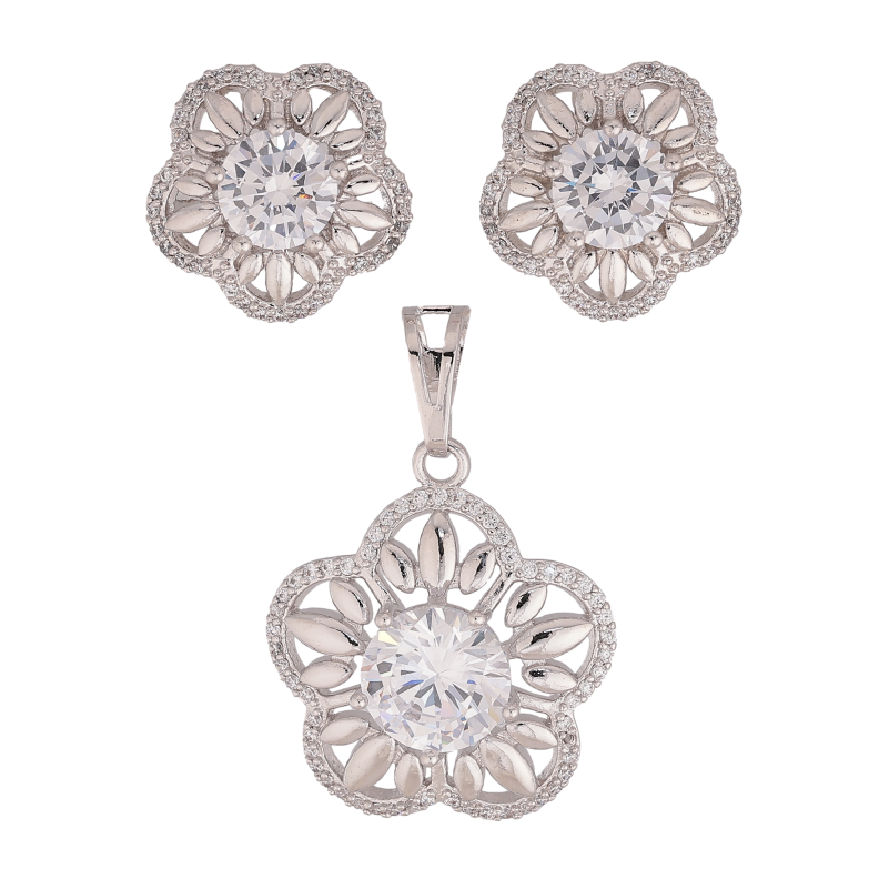 Набір Xuping колір Родій Сережки Кулон "Квіточки з кристалами" фото №2 Набір Xuping колір Родій Сережки Кулон "Квіточки з кристалами" фото №2