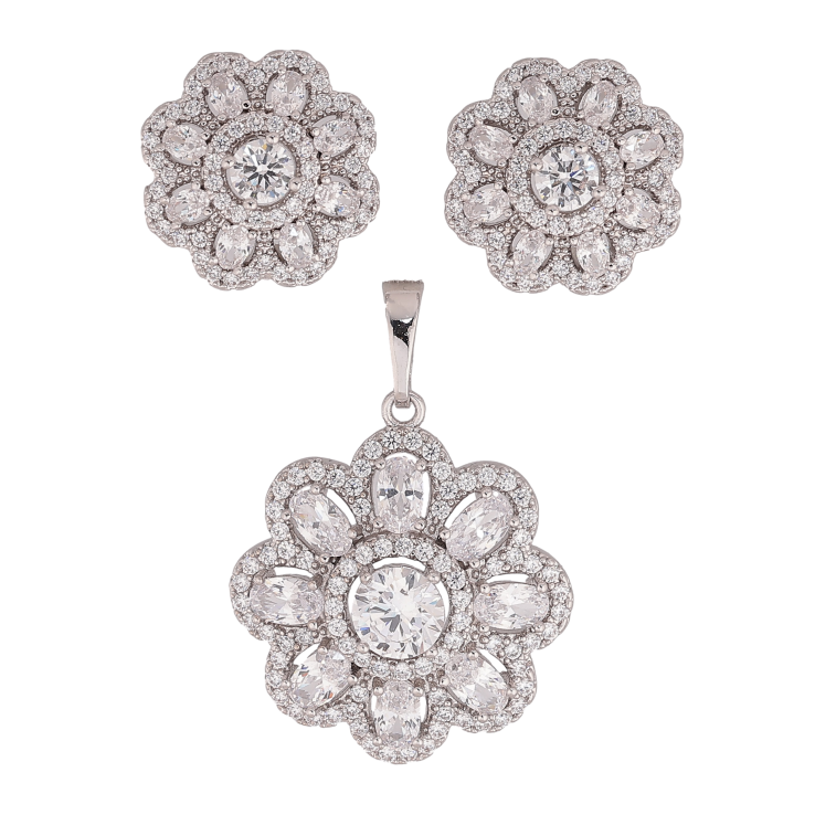 Набір Xuping колір Родій Сережки Кулон "Квіточки з кристалами" фото №7