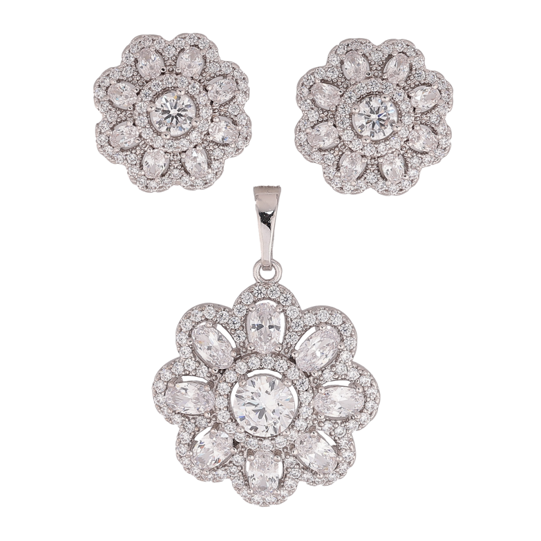 Набір Xuping колір Родій Сережки Кулон "Квіточки з кристалами" фото №1 Набір Xuping колір Родій Сережки Кулон "Квіточки з кристалами" фото №1