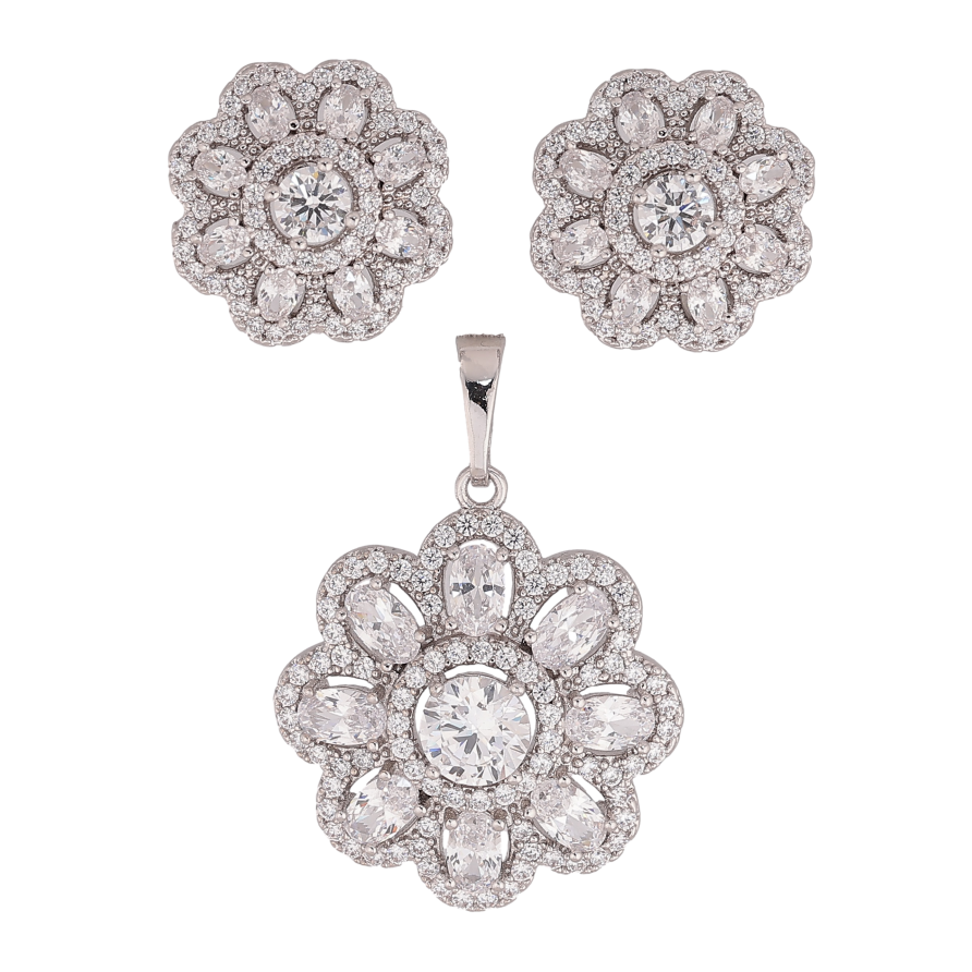 Набір Xuping колір Родій Сережки Кулон "Квіточки з кристалами" фото №1 Набір Xuping колір Родій Сережки Кулон "Квіточки з кристалами" фото №1