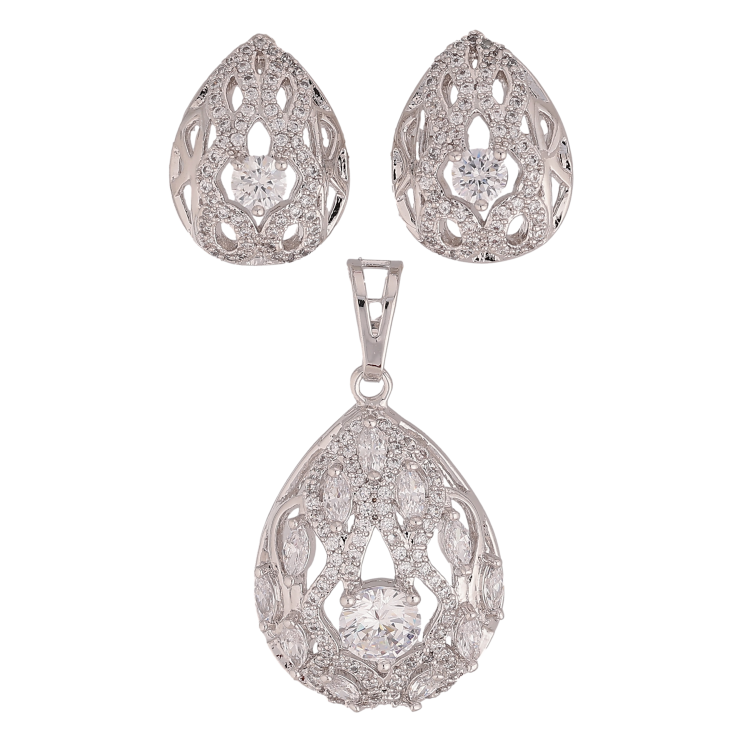 Набір Xuping колір Родій Сережки Кулон "Краплі з ажурним візерунком" фото №6