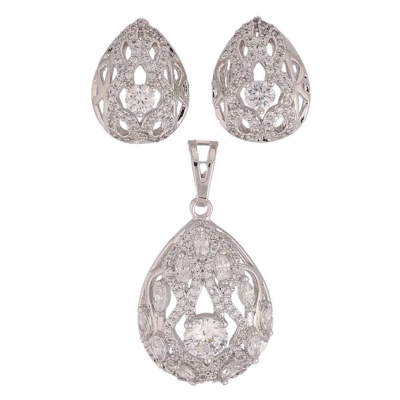 Набір Xuping колір Родій Сережки Кулон "Краплі з ажурним візерунком" фото №1