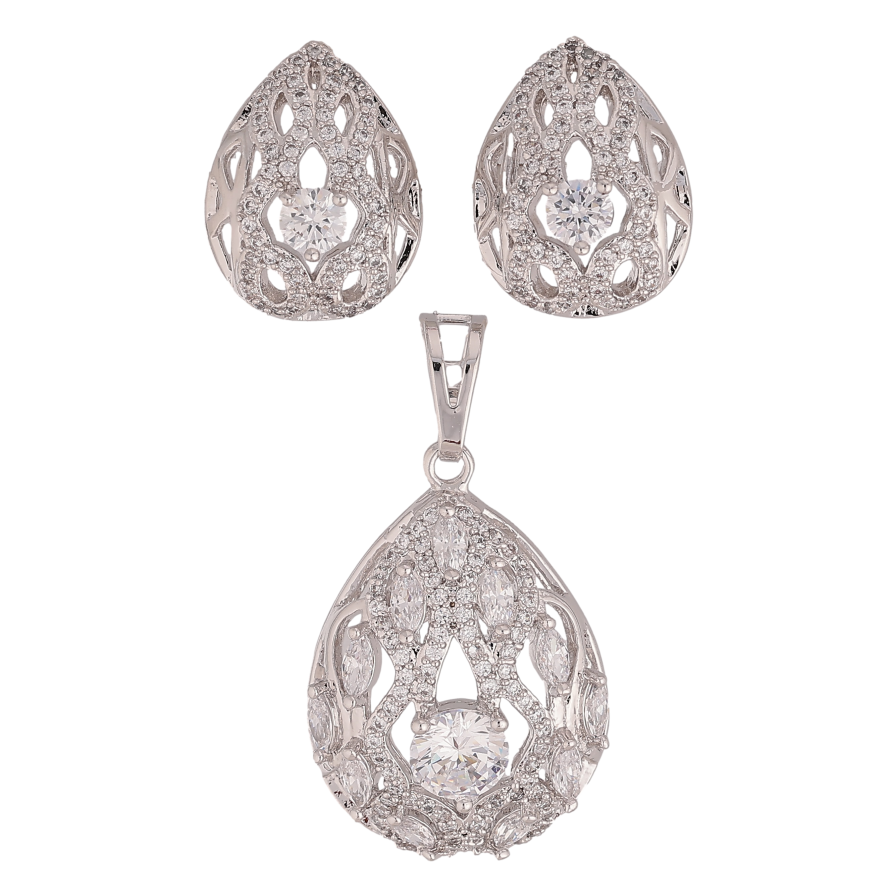 Набір Xuping колір Родій Сережки Кулон "Краплі з ажурним візерунком" фото №1