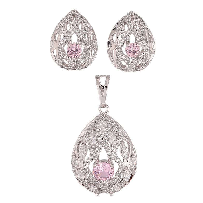 Набір Xuping колір Родій Сережки Кулон "Ажурна крапля з рожевими кристалами" фото №16 Набір Xuping колір Родій Сережки Кулон "Ажурна крапля з рожевими кристалами" фото №16