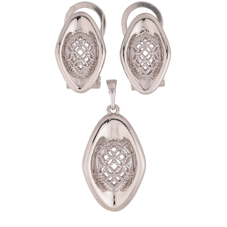 Набір Xuping колір Родій Сережки Кулон "Візерунок з кристалами" фото №1 Набір Xuping колір Родій Сережки Кулон "Візерунок з кристалами" фото №1