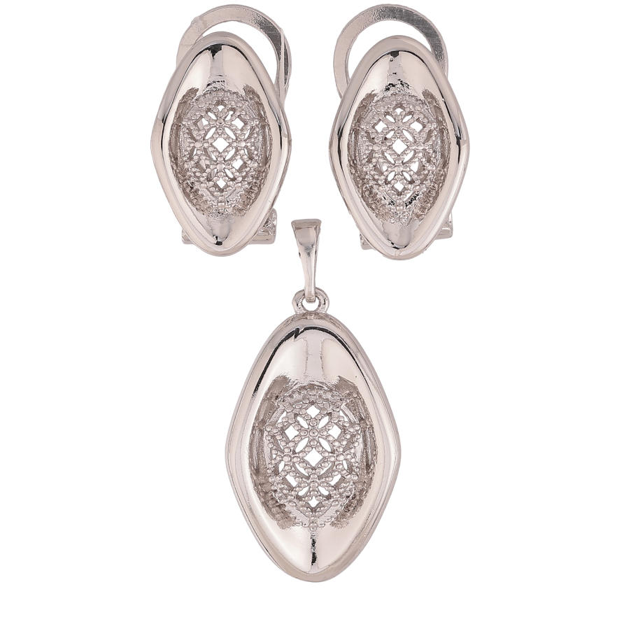 Набір Xuping колір Родій Сережки Кулон "Візерунок з кристалами" фото №1 Набір Xuping колір Родій Сережки Кулон "Візерунок з кристалами" фото №1