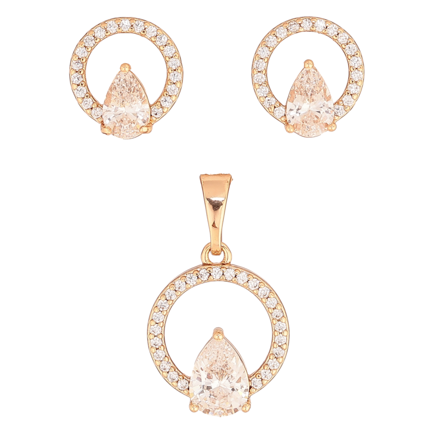 Набір Xuping колір Позолота 18K сережки кулон "Кільця з кристальними крапельками" фото №1