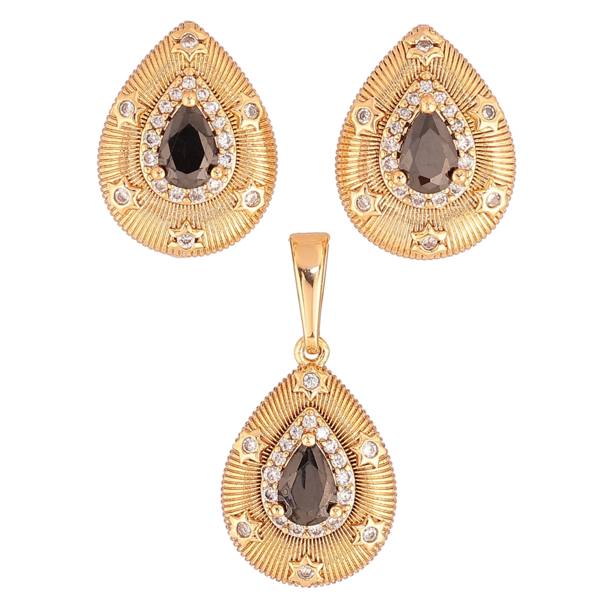 Набір Xuping колір Позолота 18K сережки кулон "Крапельки з візерунком та чорними кристалами" фото №1