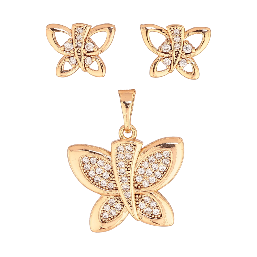 Набор Xuping цвет Позолота 18K серьги кулон "Бабочки с кристаллами" фото №1