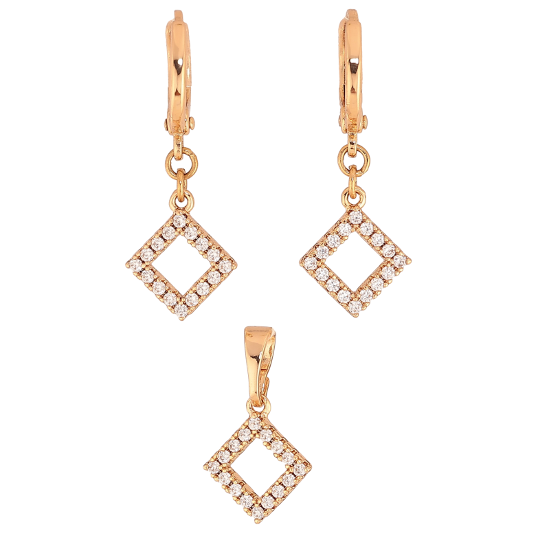 Набор Xuping цвет Позолота 18K серьги кулон "Ромбовые подвески с кристаллами" фото №1