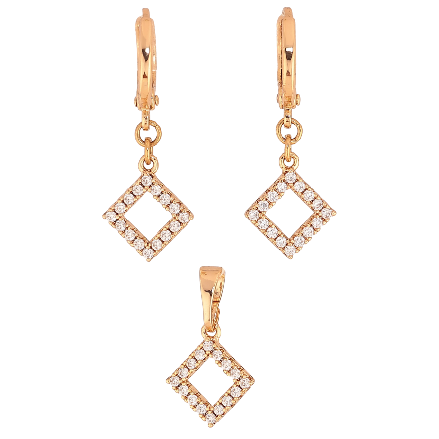 Набор Xuping цвет Позолота 18K серьги кулон "Ромбовые подвески с кристаллами" фото №1