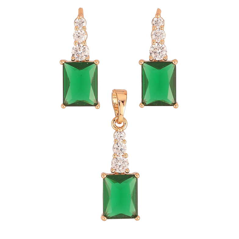 Набір Xuping колір Позолота 18K сережки кулон "Візерунок з зеленими кристалами" фото №1