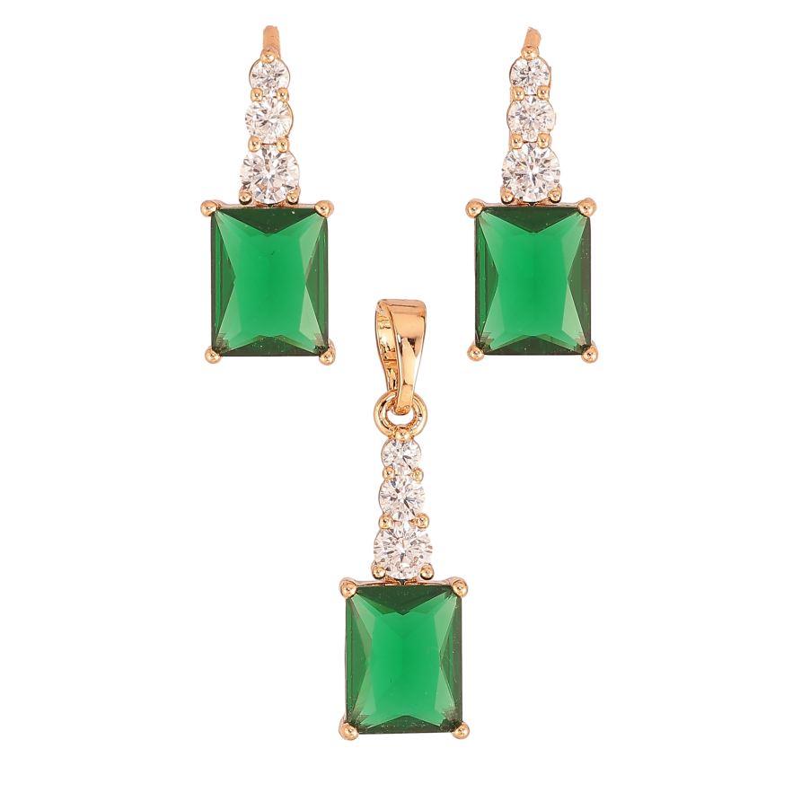 Набір Xuping колір Позолота 18K сережки кулон "Візерунок з зеленими кристалами" фото №1