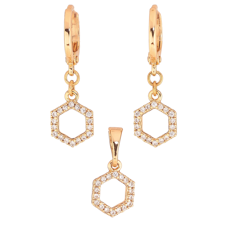 Набір Xuping колір Позолота 18K сережки кулон "Шестикутники з кристалами" ø 8мм фото №1