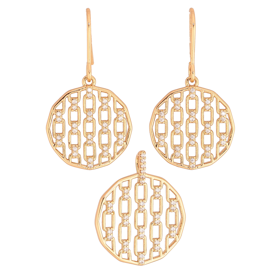 Набір Xuping колір Позолота 18K сережки кулон "Візерунок з кристалами" фото №1 Набір Xuping колір Позолота 18K сережки кулон "Візерунок з кристалами" фото №1