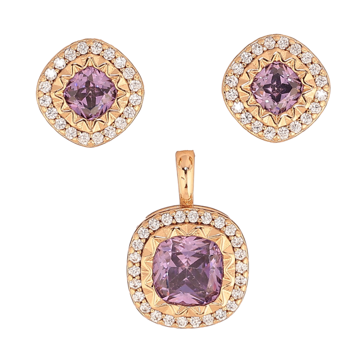 Набір Xuping колір Позолота 18K сережки кулон "Інкрустація з бузковими кристалами" фото №15 Набір Xuping колір Позолота 18K сережки кулон "Інкрустація з бузковими кристалами" фото №15