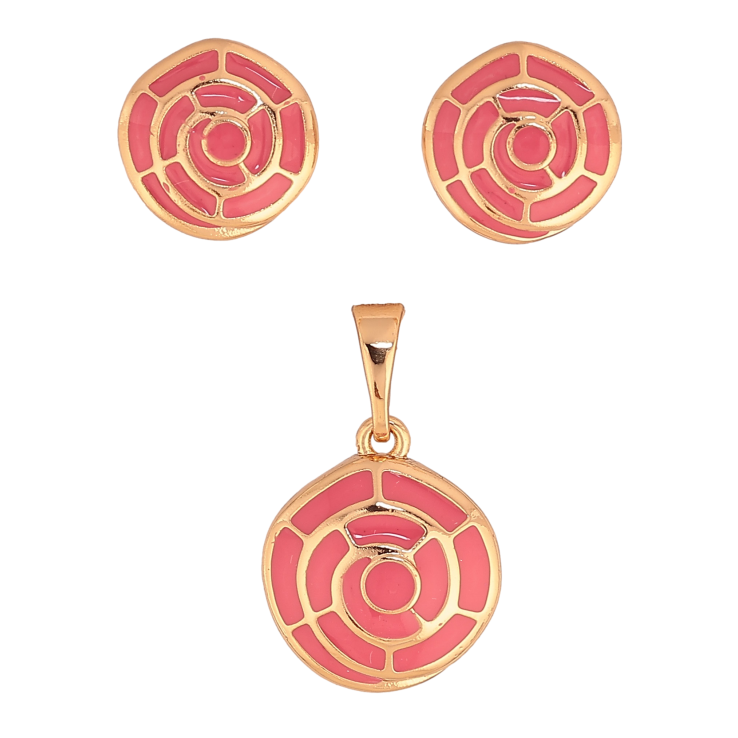 Набір Xuping колір Позолота 18K сережки кулон "Візерунок з рожевою емаллю" фото №13 Набір Xuping колір Позолота 18K сережки кулон "Візерунок з рожевою емаллю" фото №13
