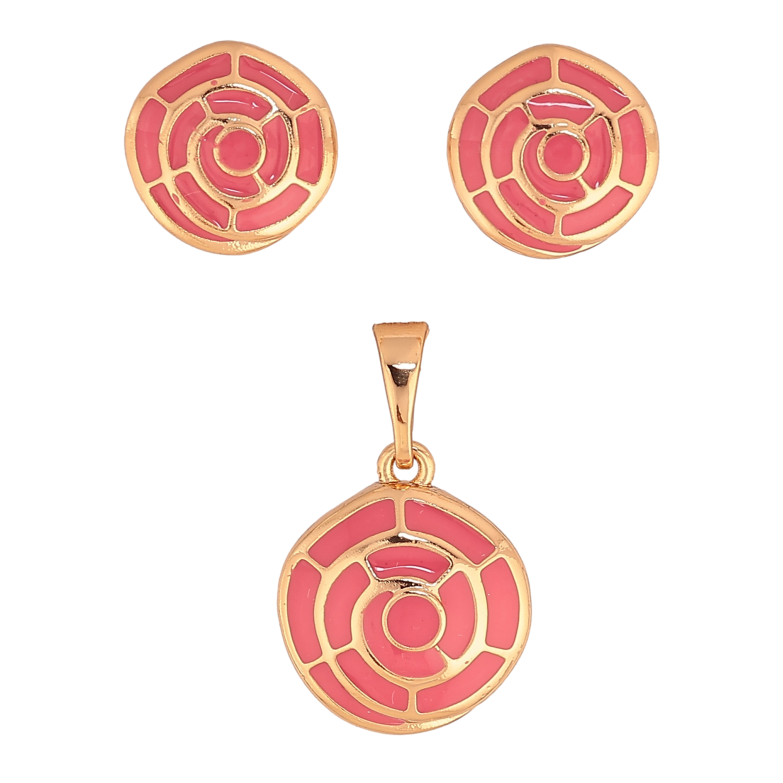 Набор Xuping цвет Позолота 18K серьги кулон "Узор с розовой эмалью" фото №1