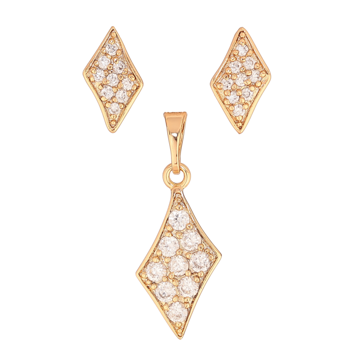 Набір Xuping колір Позолота 18K сережки кулон "Ромби з кристалами" фото №3 Набір Xuping колір Позолота 18K сережки кулон "Ромби з кристалами" фото №3