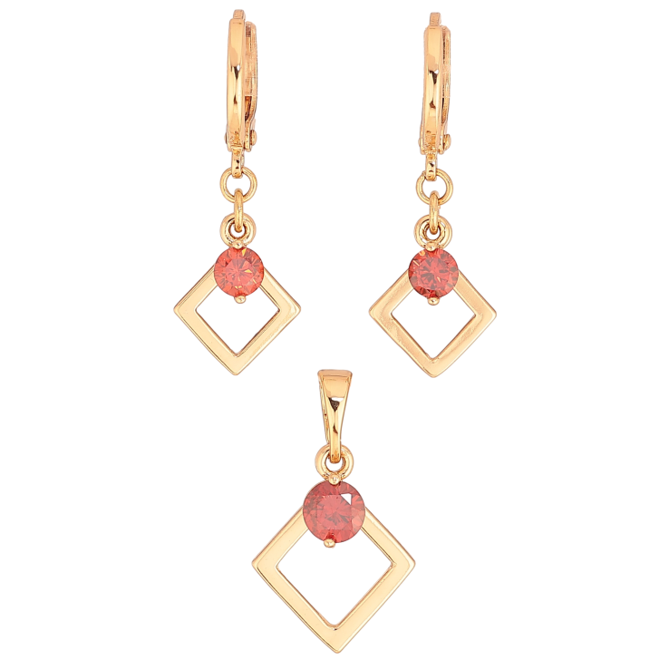Набір Xuping колір Позолота 18K сережки кулон "Ромбові підвіски з червоними кристалами" фото №15 Набір Xuping колір Позолота 18K сережки кулон "Ромбові підвіски з червоними кристалами" фото №15