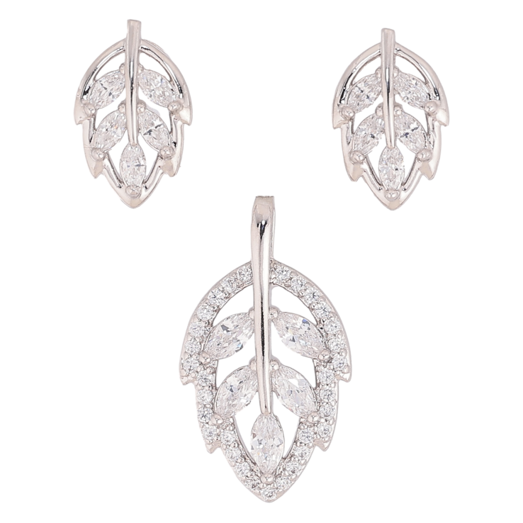 Набір Xuping колір Родій Сережки Кулон "Листочки з кристалами" фото №2 Набір Xuping колір Родій Сережки Кулон "Листочки з кристалами" фото №2