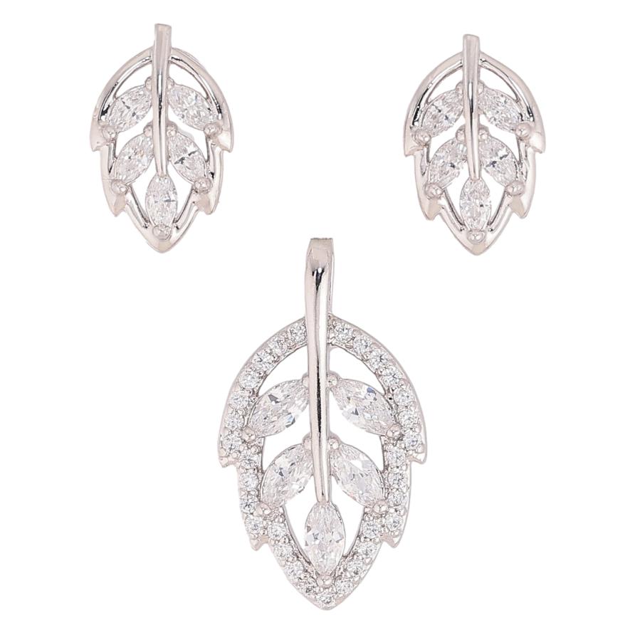 Набор Xuping цвет Родий Серьги Кулон "Листики с кристаллами" фото №1 Набор Xuping цвет Родий Серьги Кулон "Листики с кристаллами" фото №1