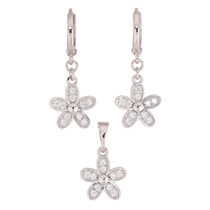 Набір Xuping колір Родій Сережки Кулон "Квіточки з кристалами" фото №24 Набір Xuping колір Родій Сережки Кулон "Квіточки з кристалами" фото №24