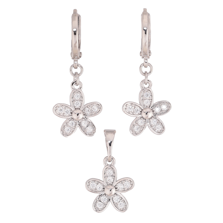 Набор Xuping цвет Родий Серьги Кулон "Цветочки с кристаллами" фото №2 Набор Xuping цвет Родий Серьги Кулон "Цветочки с кристаллами" фото №2