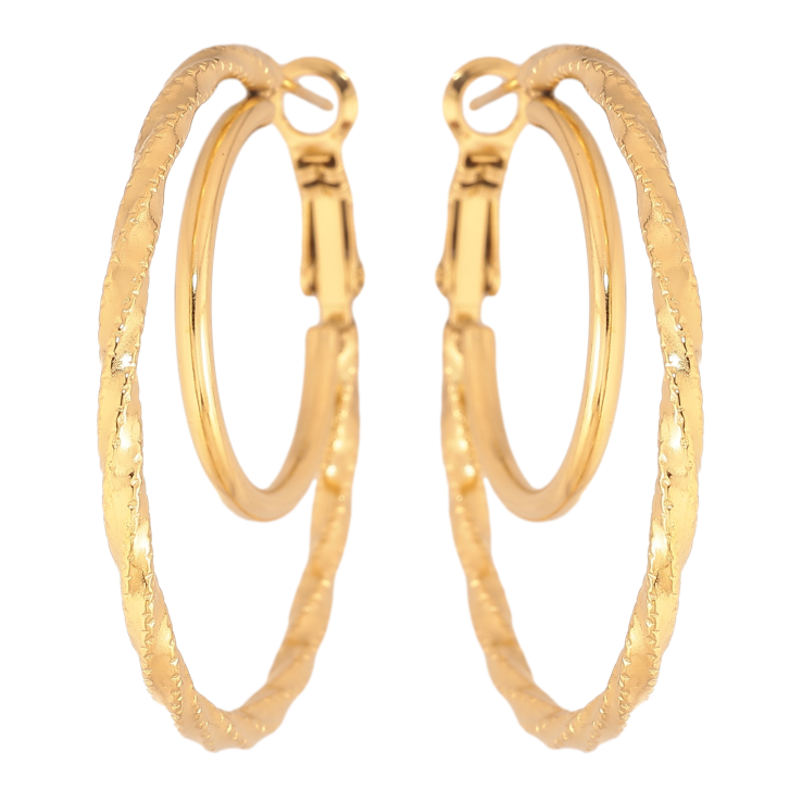 Сережки Xuping TTM Stainless Steel колір 14К кільця (конго) "Подвійні кільця з візерунком" ø 4см фото №14 Сережки Xuping TTM Stainless Steel колір 14К кільця (конго) "Подвійні кільця з візерунком" ø 4см фото №14