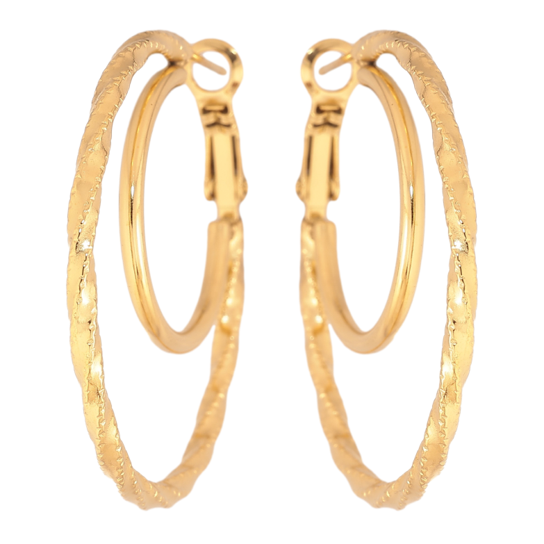 Сережки Xuping TTM Stainless Steel колір 14К кільця (конго) "Подвійні кільця з візерунком" ø 4см фото №4