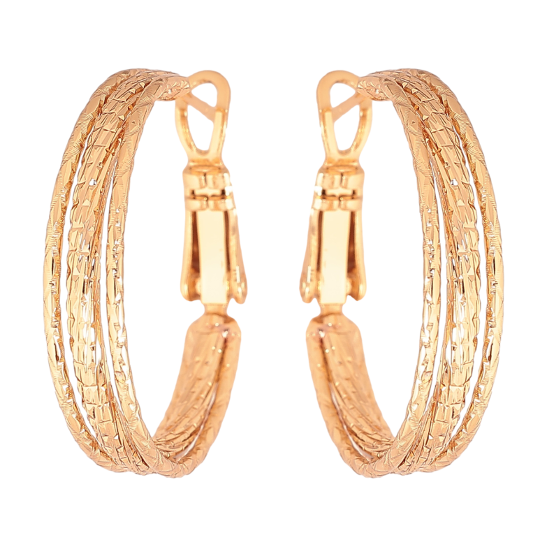 Сережки Xuping колір позолота 18K кільця (конго) декоративний візерунок ø 2.5см фото №3