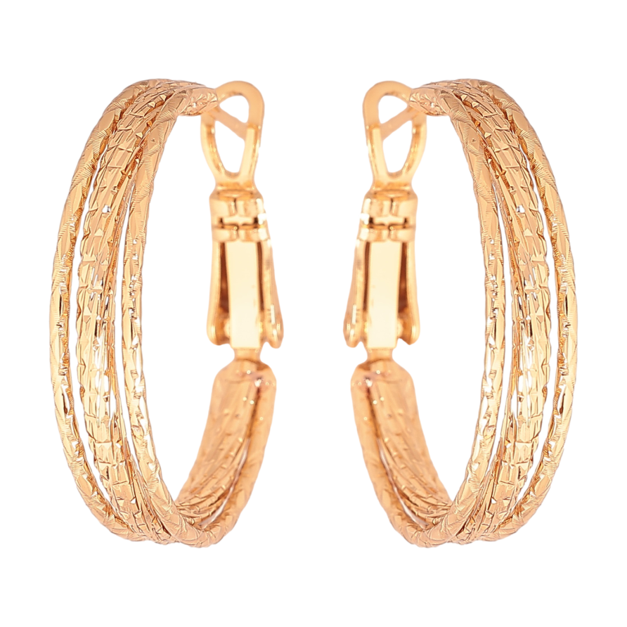 Сережки Xuping колір позолота 18K кільця (конго) декоративний візерунок ø 2.5см фото №1