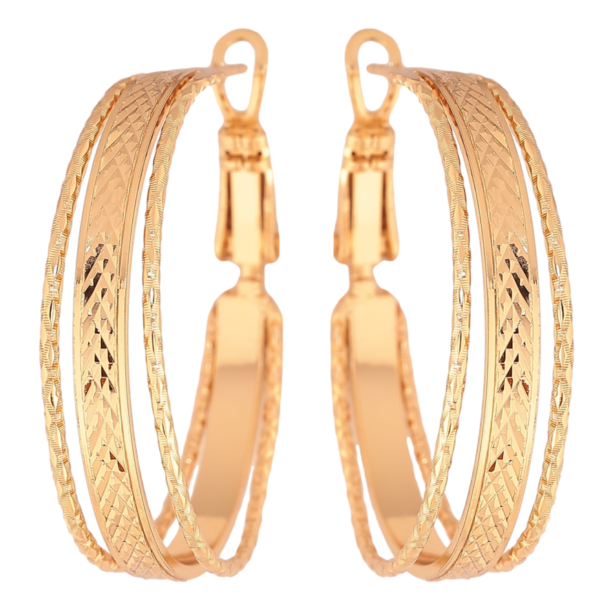 Сережки Xuping колір позолота 18K кільця (конго) декоративний візерунок ø 3см фото №1