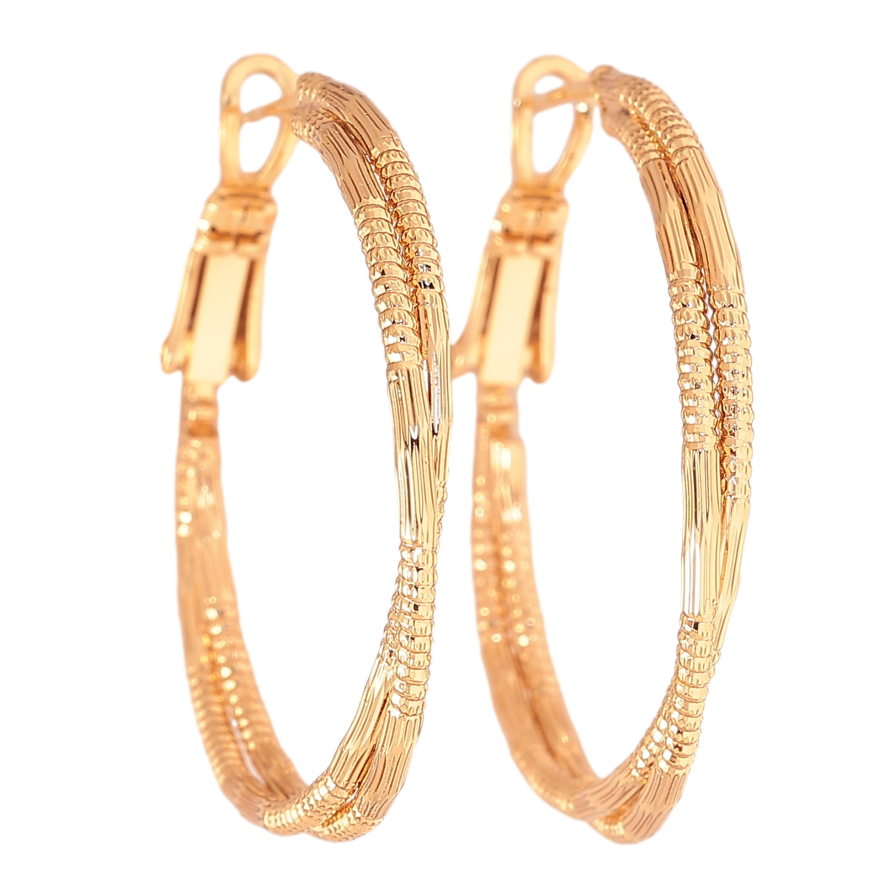 Сережки Xuping колір позолота 18K кільця (конго) декоративний візерунок ø 3см фото №1