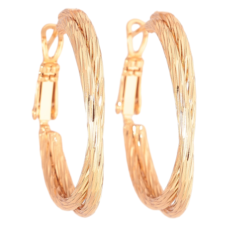 Сережки Xuping колір позолота 18K кільця (конго) декоративний візерунок ø 3см фото №1