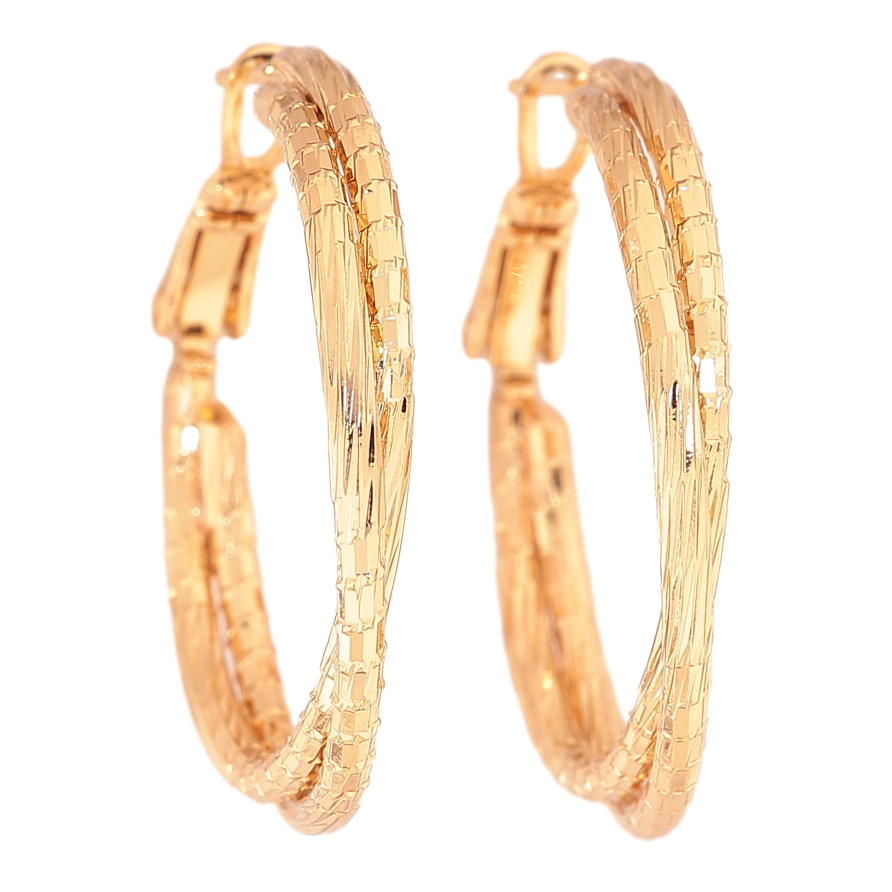 Сережки Xuping колір позолота 18K кільця (конго) декоративний візерунок ø 3см фото №1