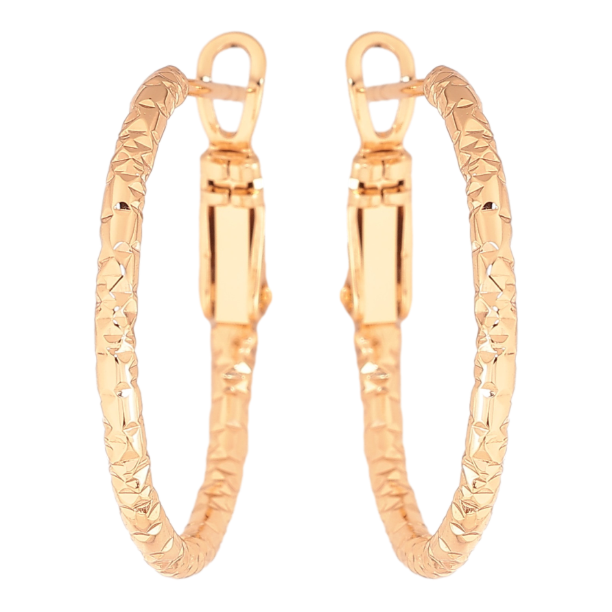 Сережки Xuping колір Позолота 18K кільця (конго) "Декоративний візерунок" ø 2.5см фото №1