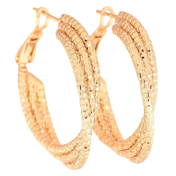 Сережки Xuping колір Позолота 18K кільця (конго) "Декоративний візерунок" ø 3см фото №9 Сережки Xuping колір Позолота 18K кільця (конго) "Декоративний візерунок" ø 3см фото №9