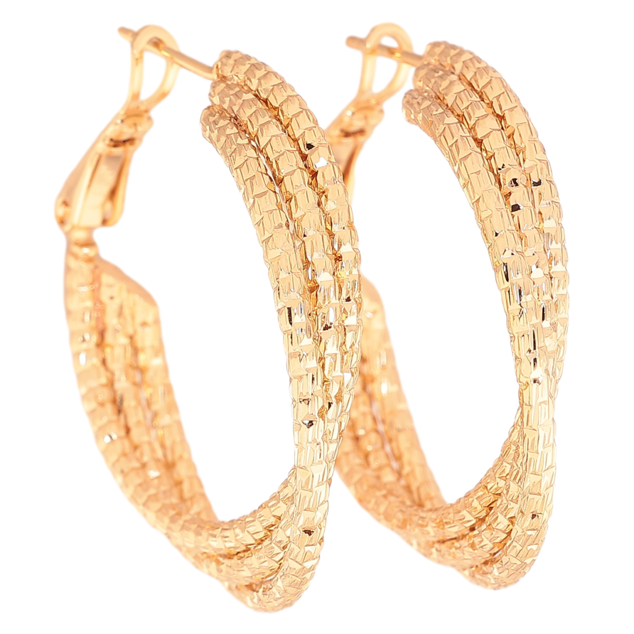 Сережки Xuping колір Позолота 18K кільця (конго) "Декоративний візерунок" ø 3см фото №1