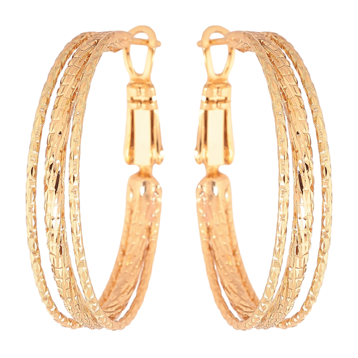 Сережки Xuping колір Позолота 18K кільця (конго) "Декоративний візерунок" ø 3см фото №8 Сережки Xuping колір Позолота 18K кільця (конго) "Декоративний візерунок" ø 3см фото №8