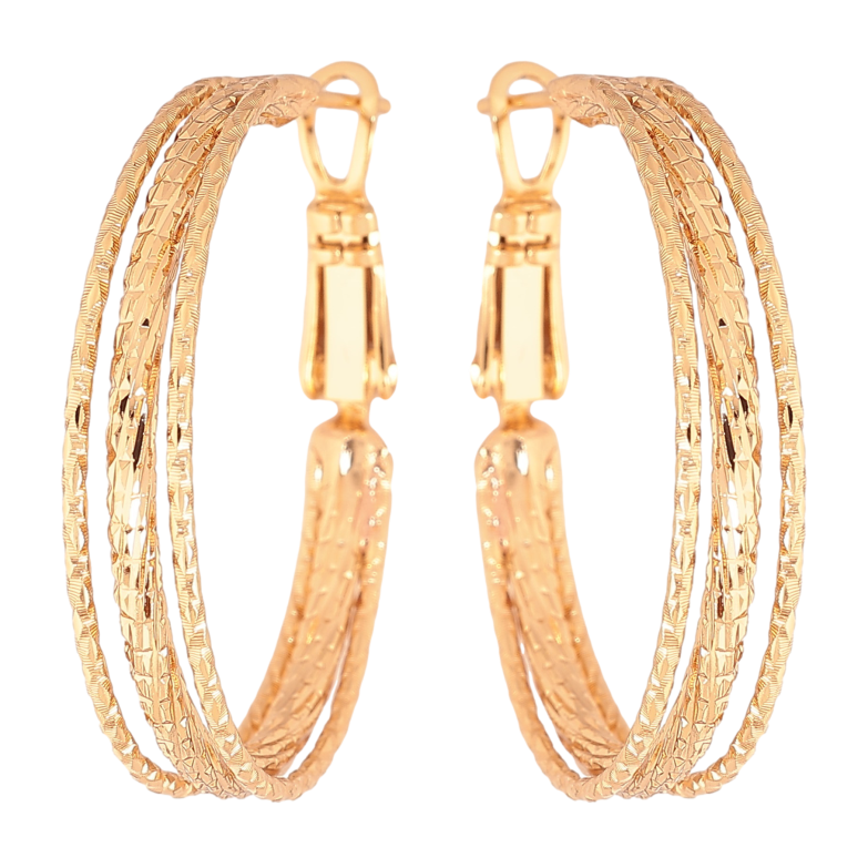 Сережки Xuping колір Позолота 18K кільця (конго) "Декоративний візерунок" ø 3см фото №13