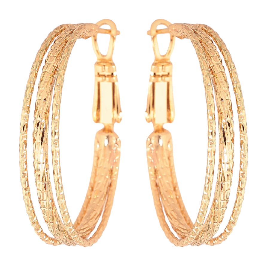 Сережки Xuping колір Позолота 18K кільця (конго) "Декоративний візерунок" ø 3см фото №1