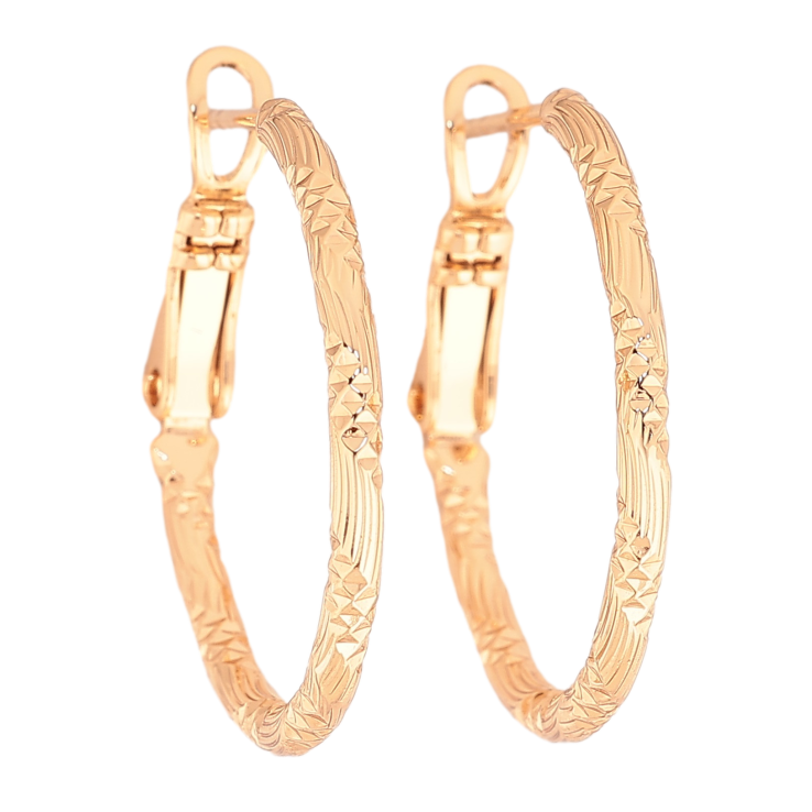 Сережки Xuping колір Позолота 18K кільця (конго) "Декоративний візерунок" ø 2.5см фото №10 Сережки Xuping колір Позолота 18K кільця (конго) "Декоративний візерунок" ø 2.5см фото №10