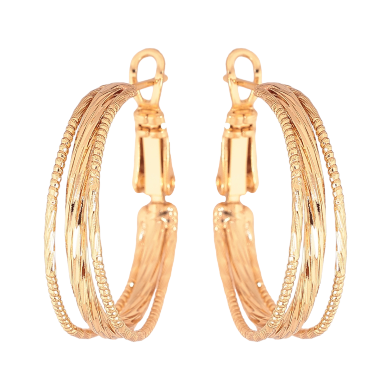 Сережки Xuping колір Позолота 18K кільця (конго) "Декоративний візерунок" ø 2.5см фото №1