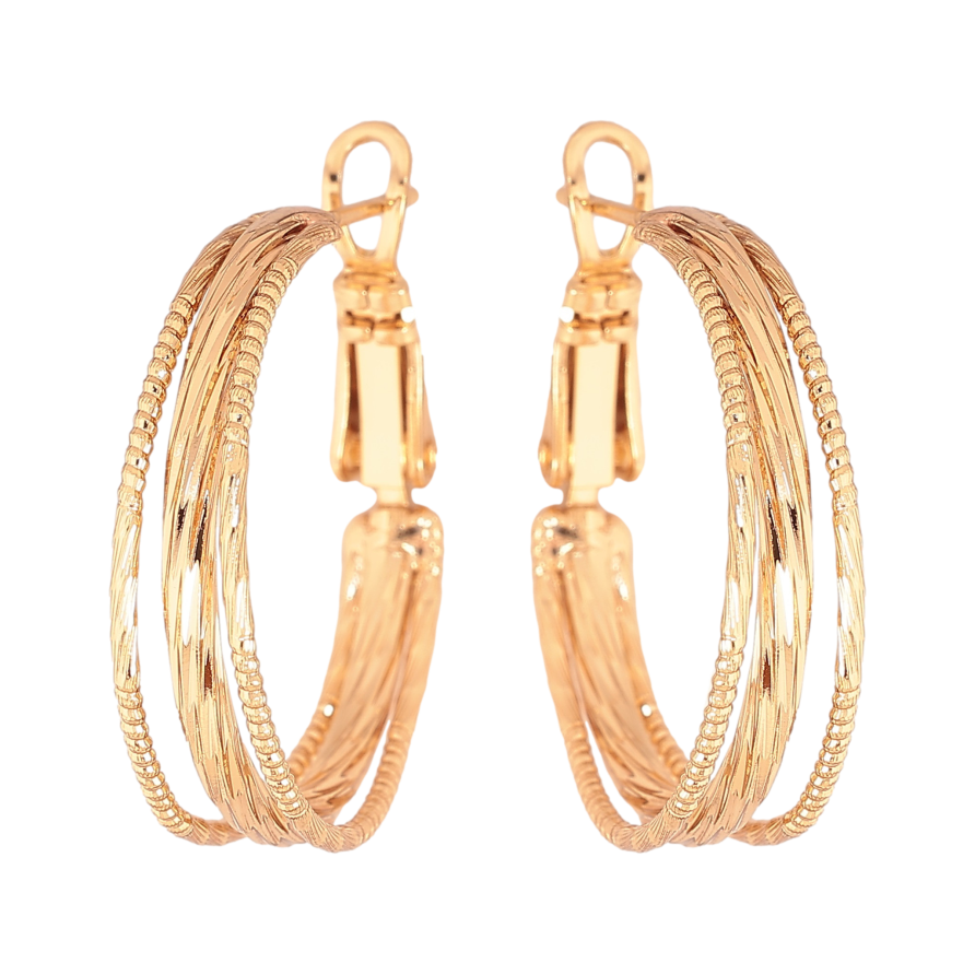 Сережки Xuping колір Позолота 18K кільця (конго) "Декоративний візерунок" ø 2.5см фото №1