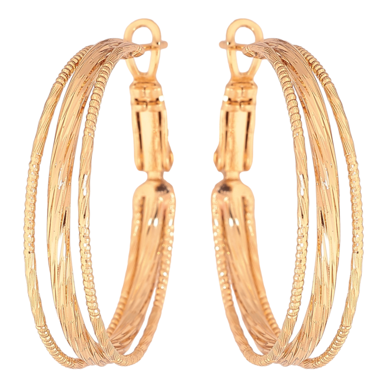 Сережки Xuping колір Позолота 18K кільця (конго) "Декоративний візерунок" ø 3см фото №3 Сережки Xuping колір Позолота 18K кільця (конго) "Декоративний візерунок" ø 3см фото №3