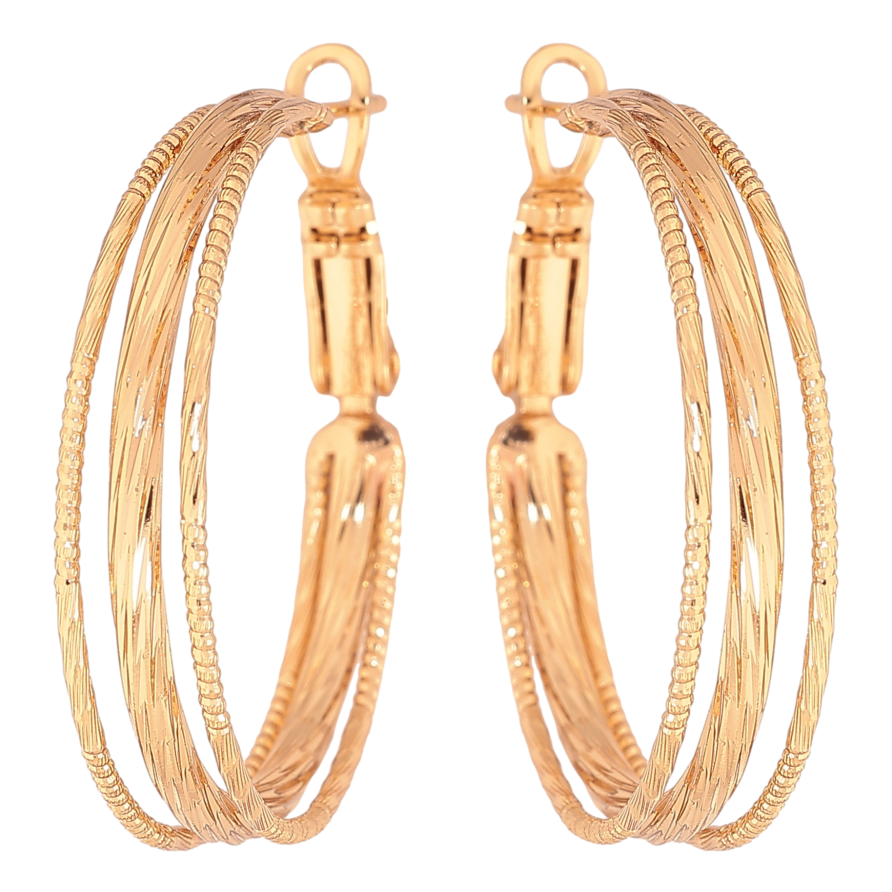 Сережки Xuping колір Позолота 18K кільця (конго) "Декоративний візерунок" ø 3см фото №1