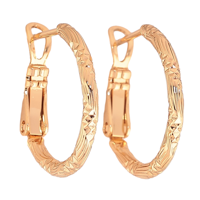 Сережки Xuping колір Позолота 18K кільця (конго) "Декоративний візерунок" ø 2см фото №1